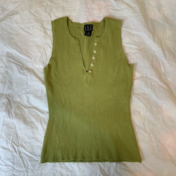 Vntg green Y2k ribbed v neck tank top - Picture 5 of 7